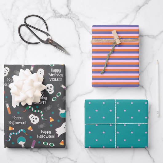 Gepersonaliseerde Halloween Kinder Inpakpapier Vel (Voorkant)