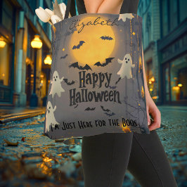 Gepersonaliseerde Halloween met geesten en volle m Tote Bag