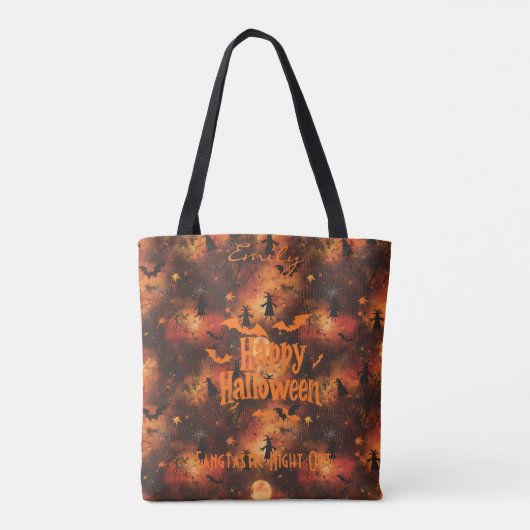Gepersonaliseerde Halloween met vleermuizen, hekse Tote Bag (Achterkant)