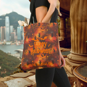 Gepersonaliseerde Halloween met vleermuizen, hekse Tote Bag