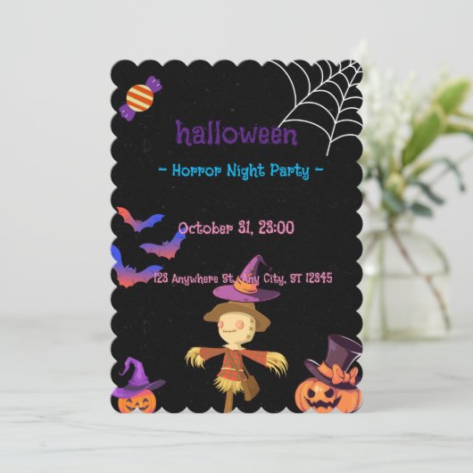 GEPERSONALISEERDE HALLOWEEN NIGHT HORROR FEESTJE U FEESTDAGENKAART (Staand voorkant)