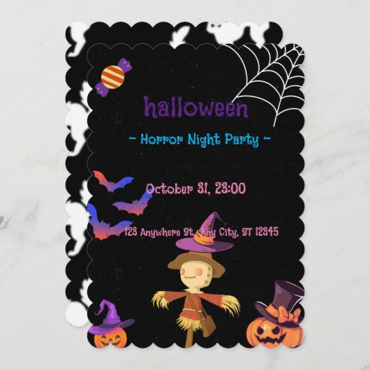 GEPERSONALISEERDE HALLOWEEN NIGHT HORROR FEESTJE U FEESTDAGENKAART (Voorkant / Achterkant)