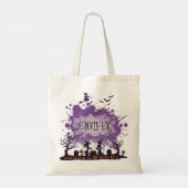 Gepersonaliseerde Halloween Paarse Naam Heks Grave Tote Bag (Achterkant)