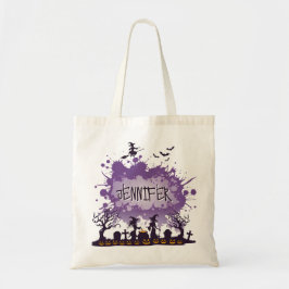Gepersonaliseerde Halloween Paarse Naam Heks Grave Tote Bag