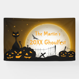 Gepersonaliseerde Halloween Party Banner Cat Pumpk