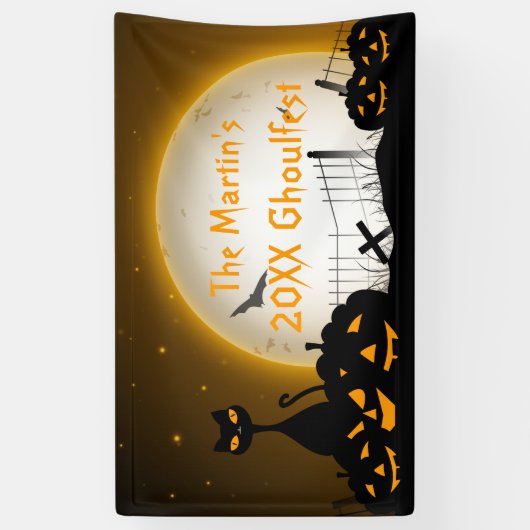Gepersonaliseerde Halloween Party Banner Cat Pumpk (Verticaal)