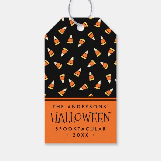 Gepersonaliseerde Halloween Party Candy Corn Cadeaulabel (Voorkant)