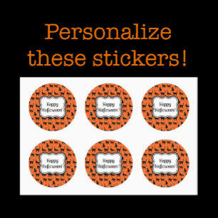 Gepersonaliseerde Halloween Party Oranje Zwarte Ka Ronde Sticker