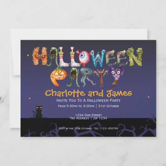 Gepersonaliseerde Halloween Party Spooky Typografi Kaart (Voorkant)