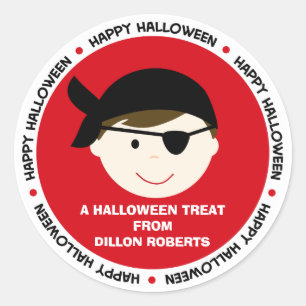 Gepersonaliseerde Halloween Pirate Boy Favor Tag Ronde Sticker