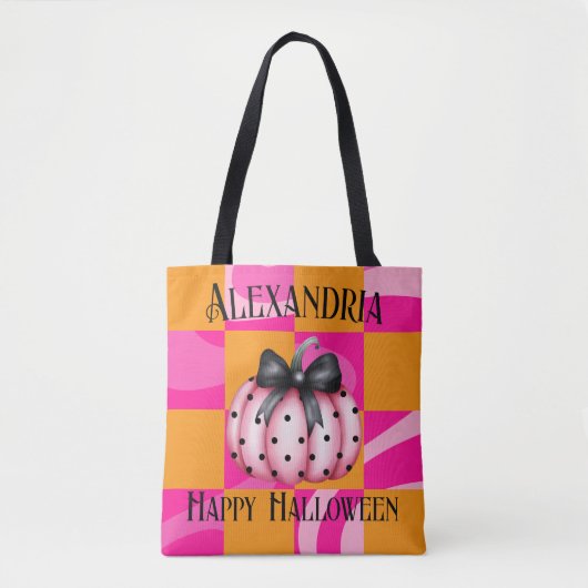 Gepersonaliseerde Halloween pompoen boog roze Sina Tote Bag (Voorkant)
