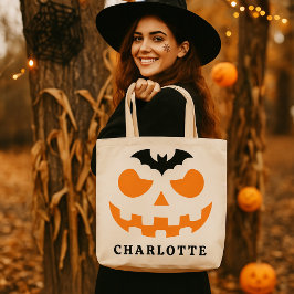 Gepersonaliseerde Halloween pompoen gezicht aangep Tote Bag