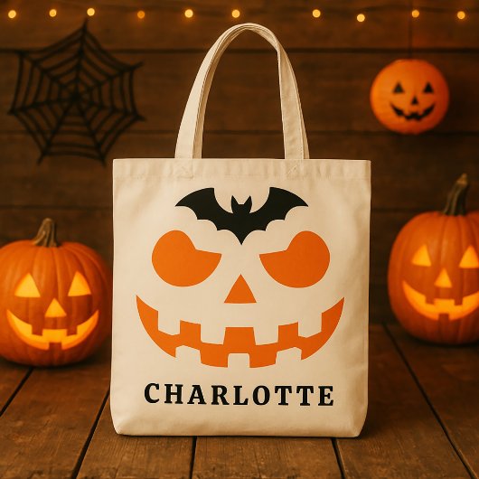 Gepersonaliseerde Halloween pompoen gezicht aangep Tote Bag