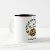Gepersonaliseerde Halloween pompoen krans twee-ton Tweekleurige Koffiemok (Voorkant links)