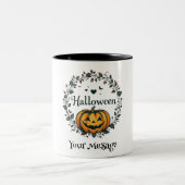 Gepersonaliseerde Halloween pompoen krans twee-ton Tweekleurige Koffiemok (Center)