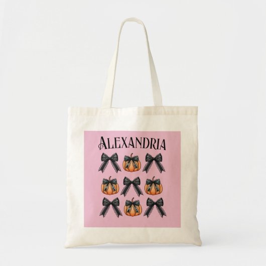 Gepersonaliseerde Halloween Pumpkin Bow Pink Tote Bag (Voorkant)