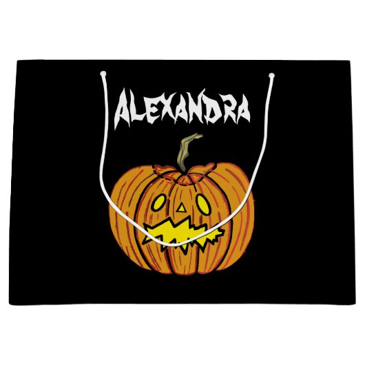 Gepersonaliseerde Halloween Pumpkin Groot Cadeauzakje (Voorkant)