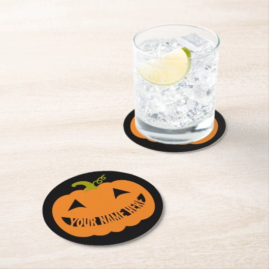 Gepersonaliseerde Halloween Pumpkin Ronde Kartonnen Onderzetter (Insitu)