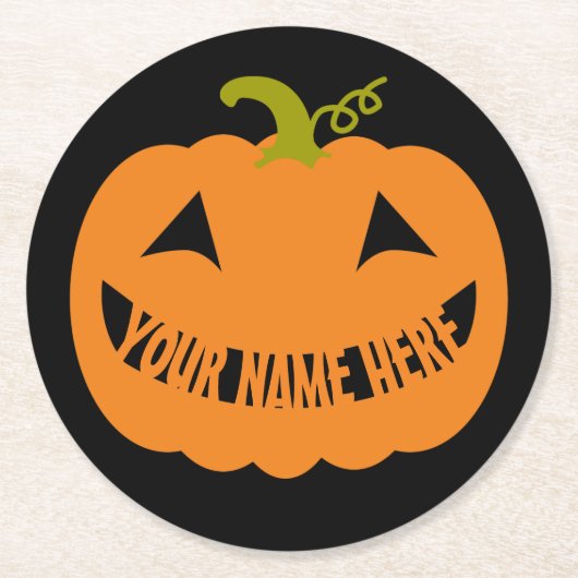 Gepersonaliseerde Halloween Pumpkin Ronde Kartonnen Onderzetter (Voorkant)