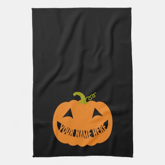 Gepersonaliseerde Halloween Pumpkin Theedoek (Verticaal)