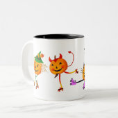 Gepersonaliseerde Halloween Roller Schaats Pompoen Tweekleurige Koffiemok (Voorkant links)