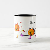 Gepersonaliseerde Halloween Roller Schaats Pompoen Tweekleurige Koffiemok (Center)