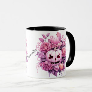 Gepersonaliseerde Halloween roze enge pompoenen Mok
