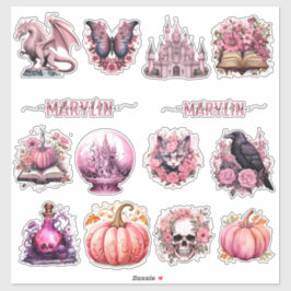 GEPERSONALISEERDE HALLOWEEN ROZE GOTHIC SPOOKY STICKER