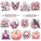GEPERSONALISEERDE HALLOWEEN ROZE GOTHIC SPOOKY STICKER (Voorkant)