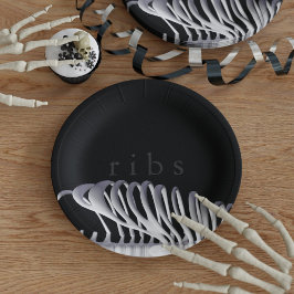 Gepersonaliseerde Halloween Skelet Ribs Zwart Wit Papieren Bordje