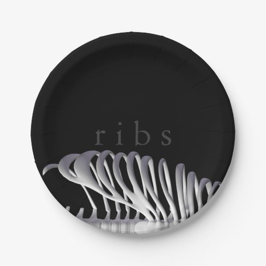 Gepersonaliseerde Halloween Skelet Ribs Zwart Wit Papieren Bordje (Voorkant)