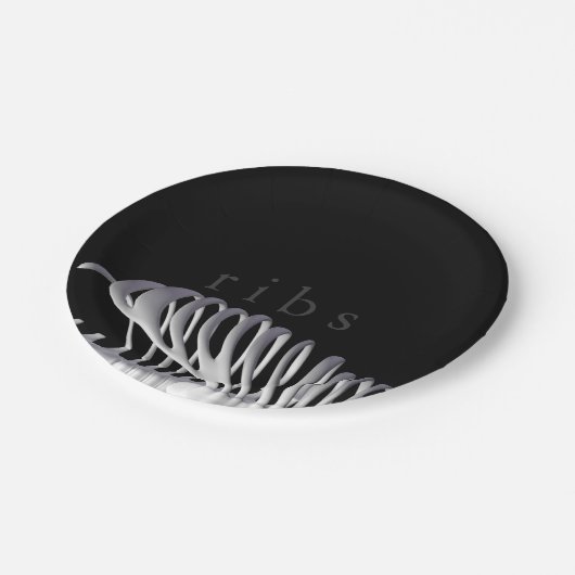 Gepersonaliseerde Halloween Skelet Ribs Zwart Wit Papieren Bordje (Gekanteld)