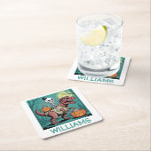 Gepersonaliseerde Halloween Skeleton Riding Dinosa Kartonnen Onderzetters (Insitu)