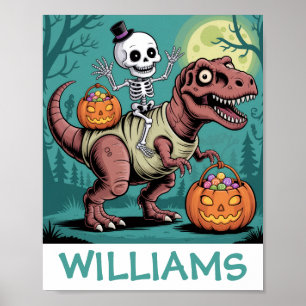 Gepersonaliseerde Halloween Skeleton Riding Dinosa Poster