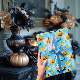 Gepersonaliseerde Halloween-spoken en pompoenen Cadeaupapier