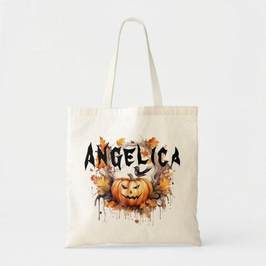 Gepersonaliseerde Halloween Trick or treat Goodie Tote Bag (Voorkant)