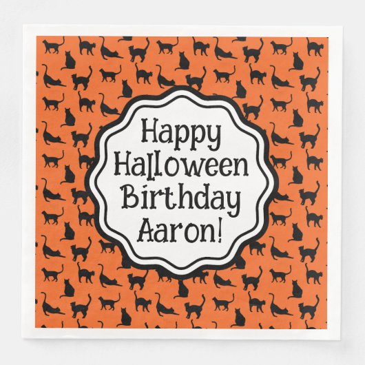 Gepersonaliseerde Halloween Verjaardag Sinaasappel Servet (Voorkant)