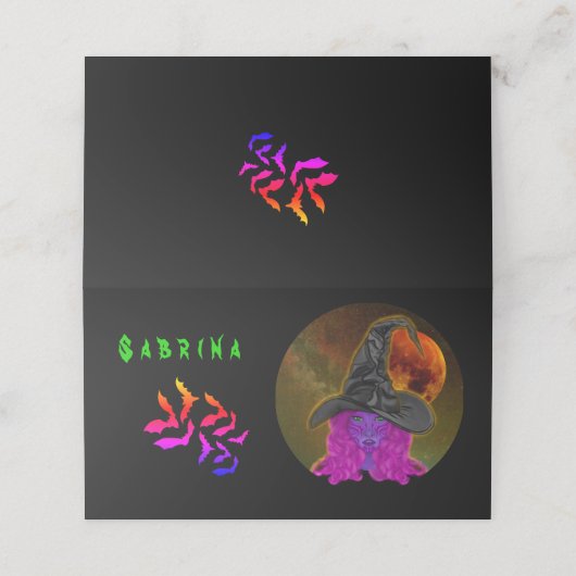 Gepersonaliseerde Halloween Witch Plaatskaartje (Buitenkant ongevouwen)