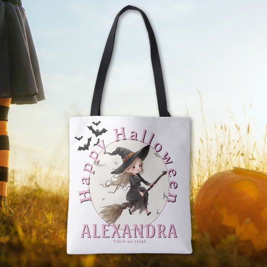 Gepersonaliseerde Halloween Witch Snoep Canvas tas