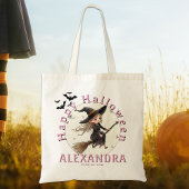 Gepersonaliseerde Halloween Witch Snoep Canvas tas