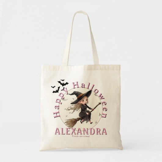 Gepersonaliseerde Halloween Witch Snoep Canvas tas (Voorkant)