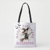 Gepersonaliseerde Halloween Witch Snoep Canvas tas (Voorkant)