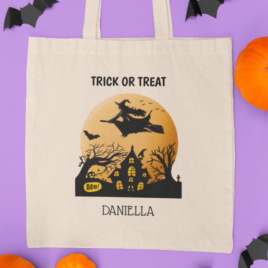 Gepersonaliseerde Halloween Witch Trick or treat Tote Bag