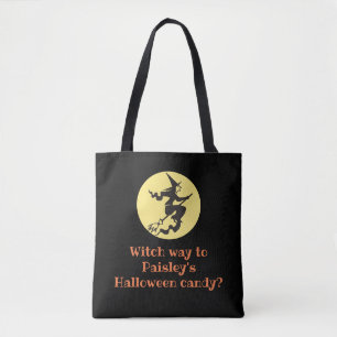 Gepersonaliseerde Halloween Witch Way Zwart Snoep Tote Bag