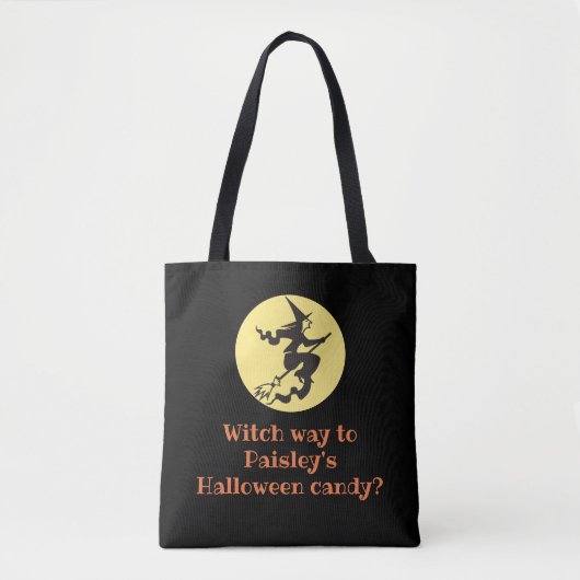 Gepersonaliseerde Halloween Witch Way Zwart Snoep Tote Bag (Voorkant)