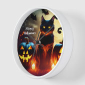 Gepersonaliseerde Halloween Zwarte Kat Muur Klok (Hoek)