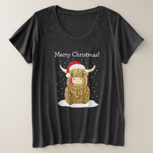 Gepersonaliseerde Hamish Highland Cow Kerstmis Grote Maat T-shirt (Design voorkant)