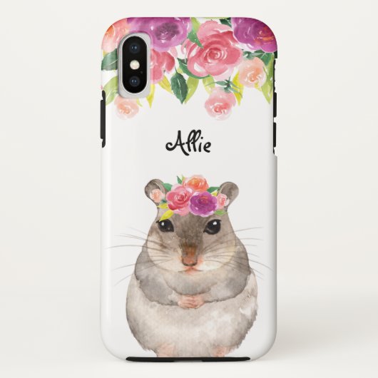 Gepersonaliseerde hamster en bloemen Case-Mate iPhone case (Achterkant)