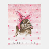 Gepersonaliseerde Hand geschilderde Bunny glitter Fleece Deken (Voorkant)