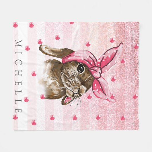 Gepersonaliseerde Hand geschilderde Bunny glitter Fleece Deken (Voorkant (Horizontaal))